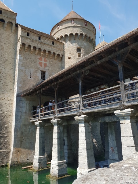 Entrance to Chillon Castle via what used to be a drawbridge.