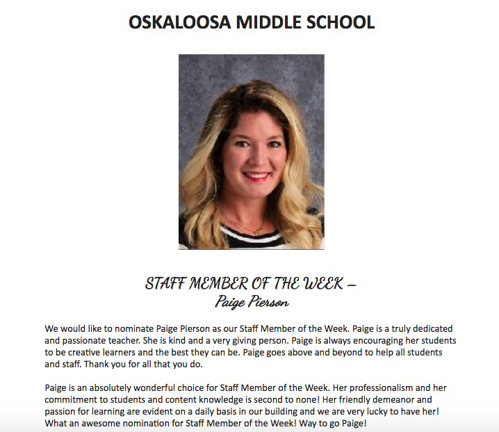The Piersons Staff Member Of The Week