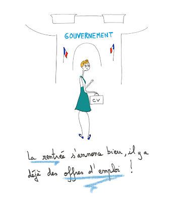 Agathe, dessin, illustration, chomâge, Chômage, Embauche, démission gouvernement, entrer au gouvernement, nominations, postuler, devenir ministre