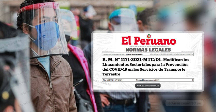 CORONAVIRUS EN PERÚ: Gobierno publica nueva restricción para el uso de mascarilla y protector facial (R. M. N° 1171-2021-MTC/01)