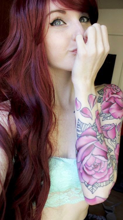 Full Sleeve Hot Women Tattoo Design, Women Sleeve With Blossom Flowers Tattoo, Tattoo Flowers With Cute Girls Sleeve, Sleeve With Pink Flowers Tattoo, Women, Parts, Flower,