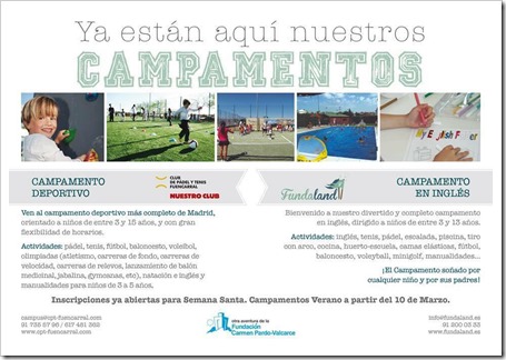 Campamentos Verano 2015 Club de Pádel y Tenis Fuencarral. Elige el tuyo!