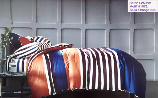 Sprei Katun Jepang Motif Salur Orange Biru