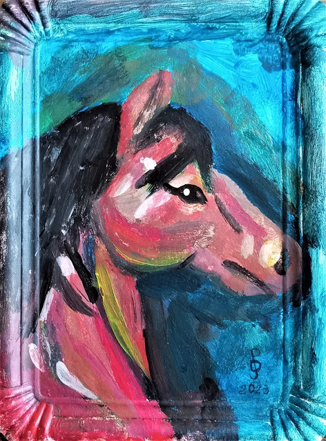 Retrato de un caballo pintado con acrílicos