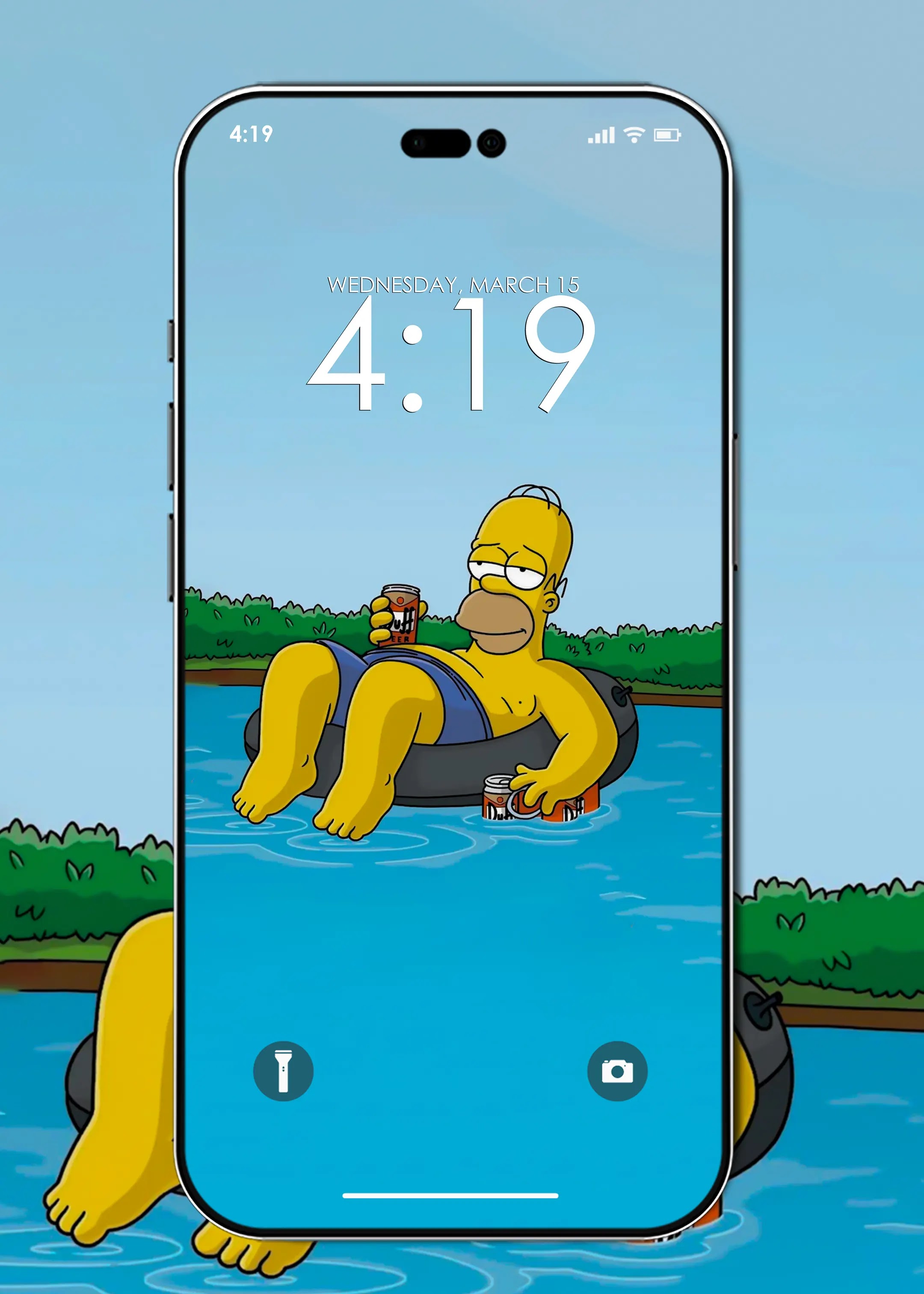 homer relaxing in the pool wallpaper for ios iphone and android mobile