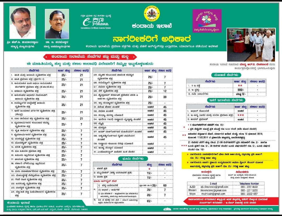 All services of the Karnataka Revenue Department, for information on the period of time to be charged