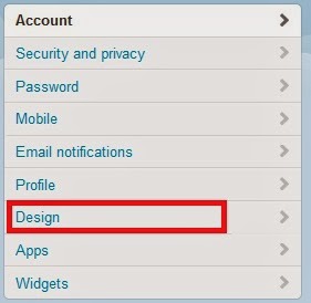 klik design untuk membuka pengaturan background twitter