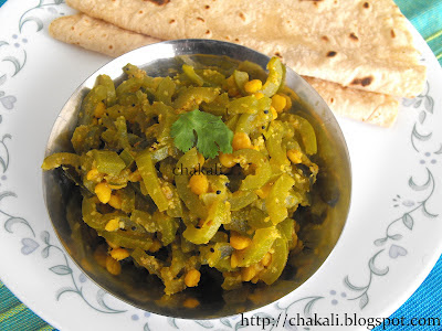 padwalachi bhaji, padwal dalimbya, padwal kacharya, snakegourd bhaji, padwal chana dal bhaji