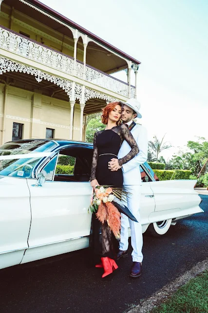 beckie g photography brisbane weddings black gown florals