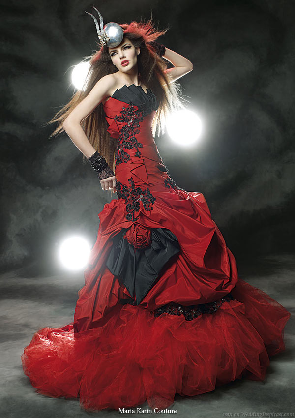 rose wedding dress black and red