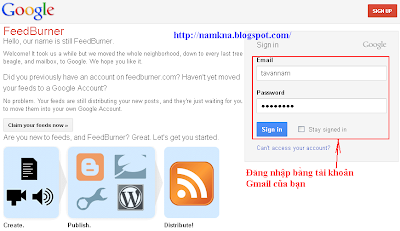 Cách đăng ký và sử dụng FeedBurner cho Blogspot  - by: http://namkna.blogspot.com/