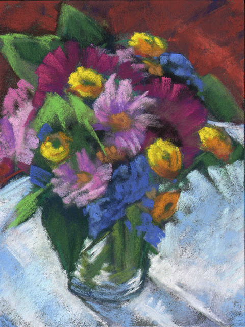 flower bouquet glass vase pastel artist janine aykens