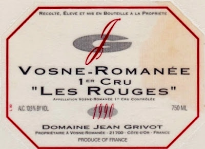 「Vosne Romanee」1990'  Domaine Jean Grivot  Premieres Crus（1級畑)