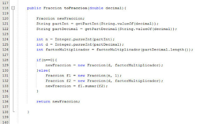 Método toFraccion java