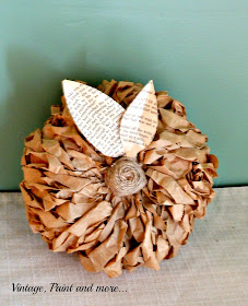 Vintage, Paint and more... rustic, woodsy pumpkins made with dollar store pumpkins and brown paper lunch bags, book pages and twine