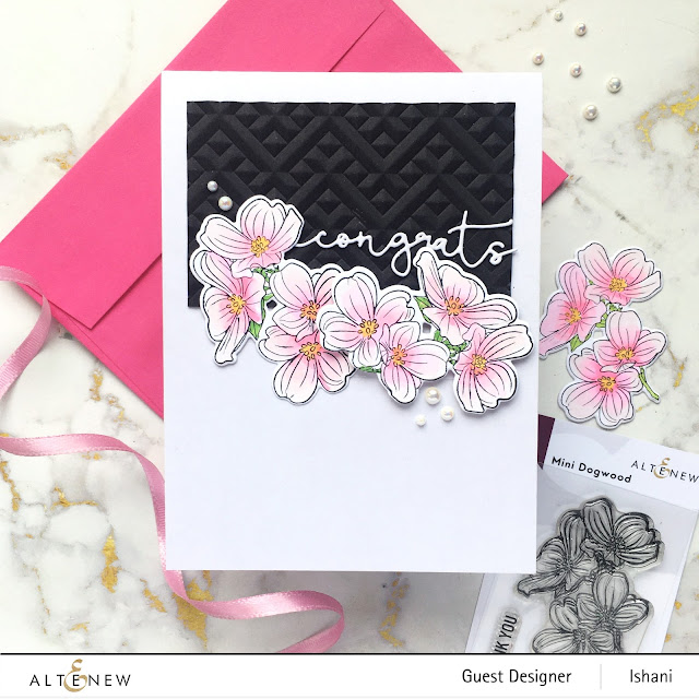 Altenew Mini dogwood, congratulations card, quillish,