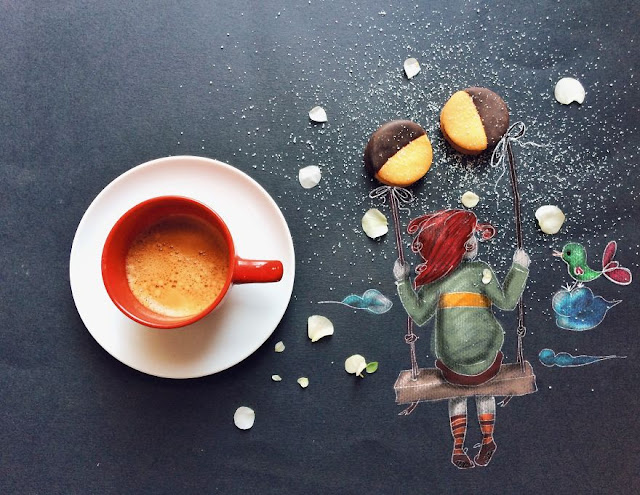 cute illustrations with a cup of coffee