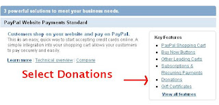 Select Donations from Paypal Merchant Services page to Add to Blogger