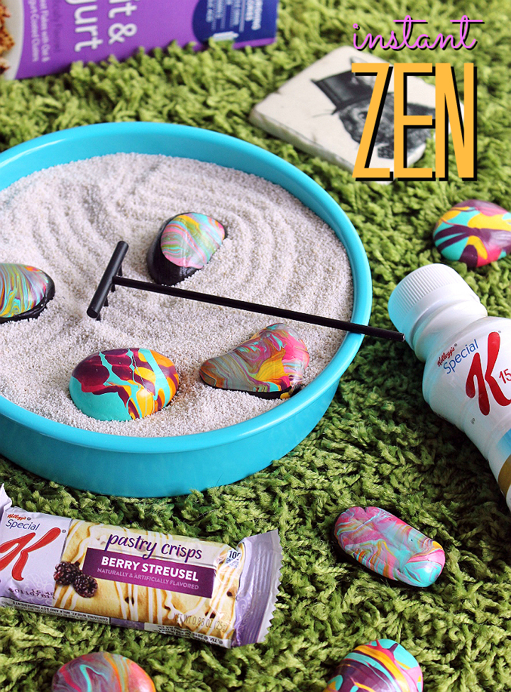 #NourishWhatsNext with this colorful and cheap DIY table top zen garden project. You'll love the pour paint rocks! (AD)