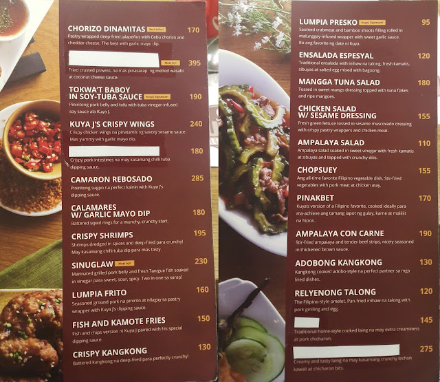 A photo of menu from Kuya J Restaurant 