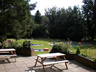 The Minigolf course in the beer garden of The Woolpack Inn in Smeeth