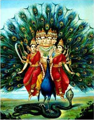 murugan with wives devasena from ravi varma paintings