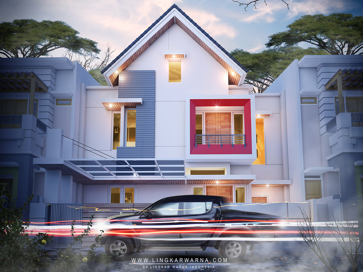 Desain Warna Rumah Modern Minimalis Dua Lantai WPAP Konsep 1000