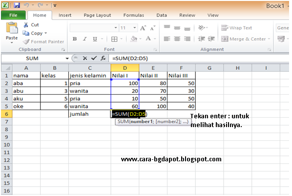 Melakukan Perhitungan Dengan Menggunakan Rumus Di Microsoft Excel 2010