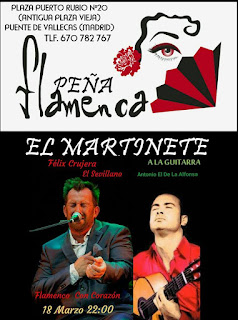 Cartel actuación de Félix Crujera el Sevillano PEÑA EL MARTINETE  Flamenco de Corazón  CON: ANTONIO DE LA ALFONSA  18 DE MARZO 2017 22:30 HORAS