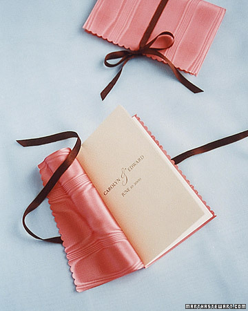 Wide moire taffeta ribbon becomes a beautiful jacket for a wedding program