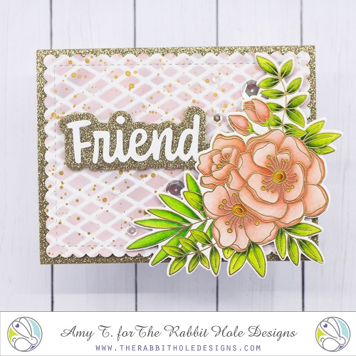 Blooming Anemone Stamp and Die Set, Mesh - Optical Illusion Stencil, Friend - Scripty Word with Shadow Layer Dies by The Rabbit Hole Designs #therabbitholedesignsllc #therabbitholedesigns