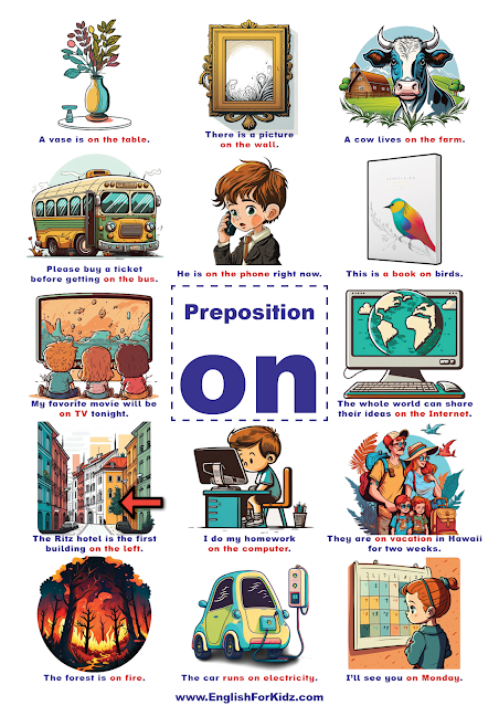 Printable preposition poster - English preposition on