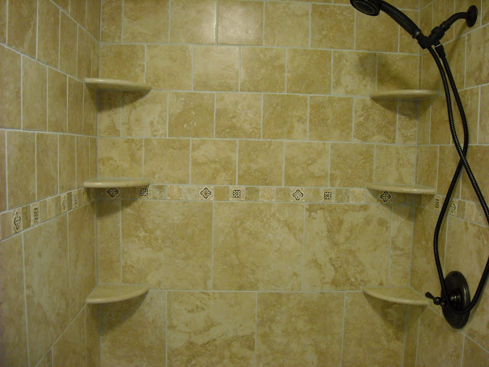 bathroom shower shelf Tile Shower with corner shelves