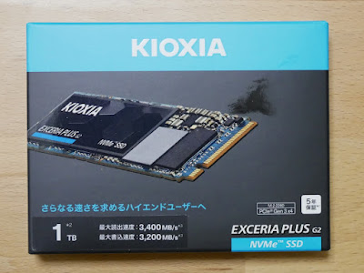 KIOXIA製 NVME M.2タイプ「EXCERIA PLUS G2 SSD-CK1.0N3PG2/N」外箱