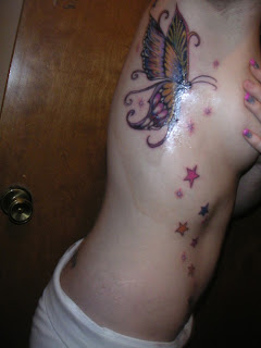 Butterflies And Stars Tattoo Designs On The Side Body