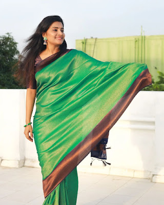 Actress Sruthi Raj Awesome Looks in Green Saree Pics HD