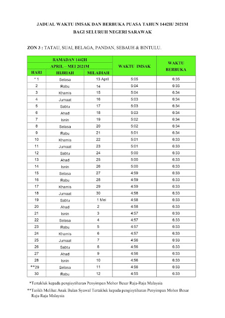 Jadual Waktu Imsak Dan Berbuka Puasa Sarawak 1442H