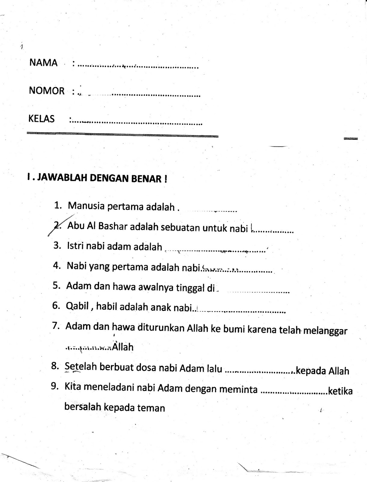 Formatif 1 Agama Islam SD Kelas 1 Semester Ganjil 2015 2016 Kurikulum 2013