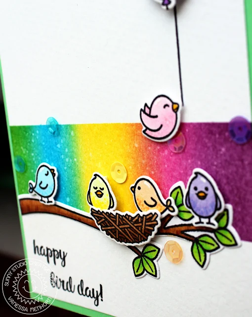 Sunny Studio Stamps: A Bird's Life Rainbow Birdies Happy Day Card by Vanessa Menhorn