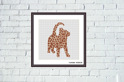 Giraffe print cat cross stitch pattern Tango Stitch