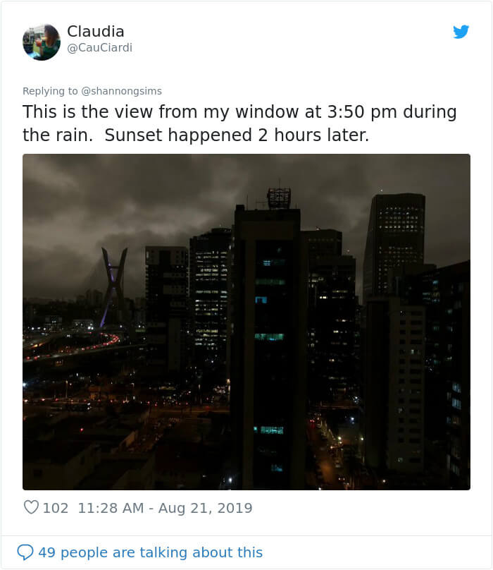 People Share Terrifying Pictures Of Sao Paulo Having Gone Pitch Black During Daytime From Amazon Fires