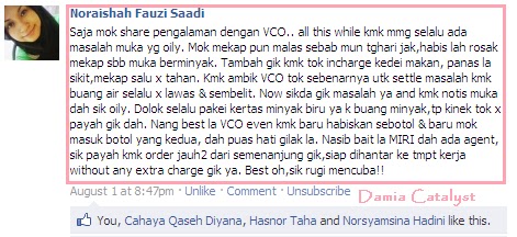 Damia Catalyst VCO (Stockist Miri, Sarawak): Testimonial 