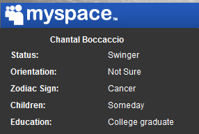 Chantal Boccaccio - educated, cancerian, sexually ambivalent swinging wannabe