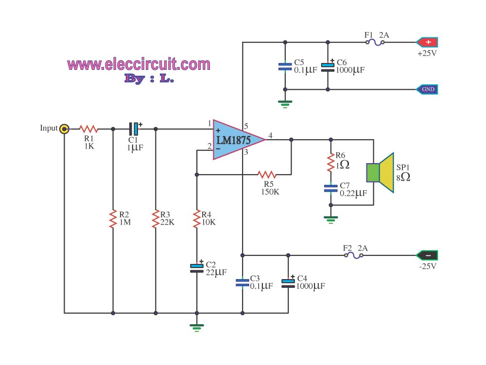 Hi Fi Audio  Amplifier  Circuit  LM1875 DIY Circuit 