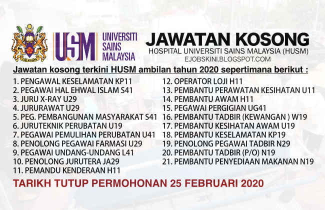 Jawatan Kosong HUSM Terkini Tahun 2020