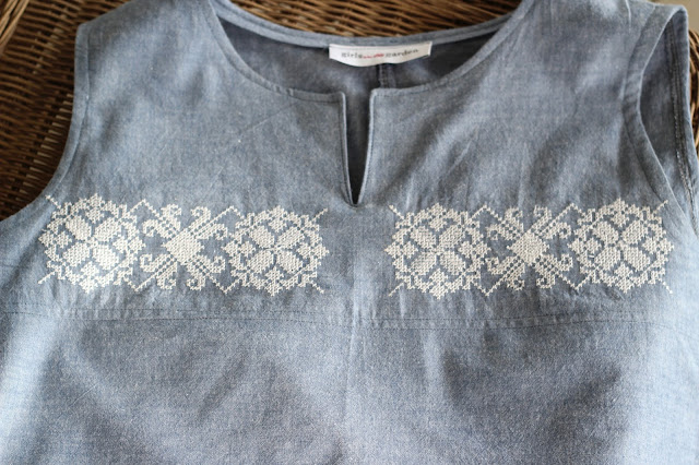 McCall's 7600  using chambray and a machine embroidery design from Etsy