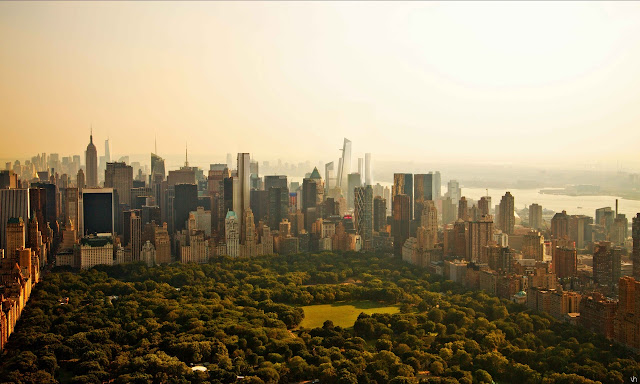 Picture of Hudson Yards phase one development as seen from the air above the Central Park