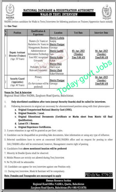 Quetta, NADRA Regional Head Office Jobs 2023 Ad
