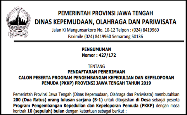Pengumuman Pendaftaran PKKP Jawa Tengah 2019