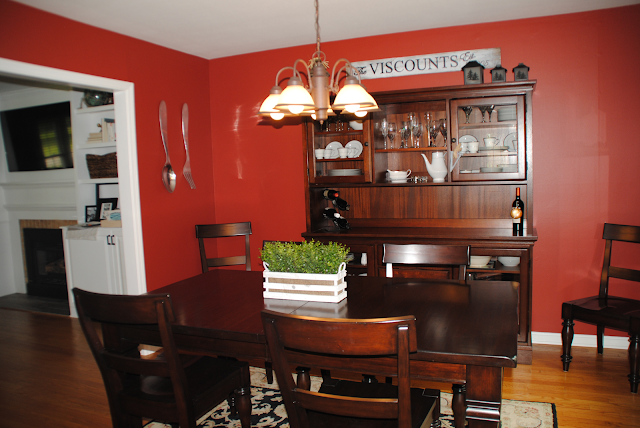 red dining room, makeover, home makeover, red room, pottery barn furniture